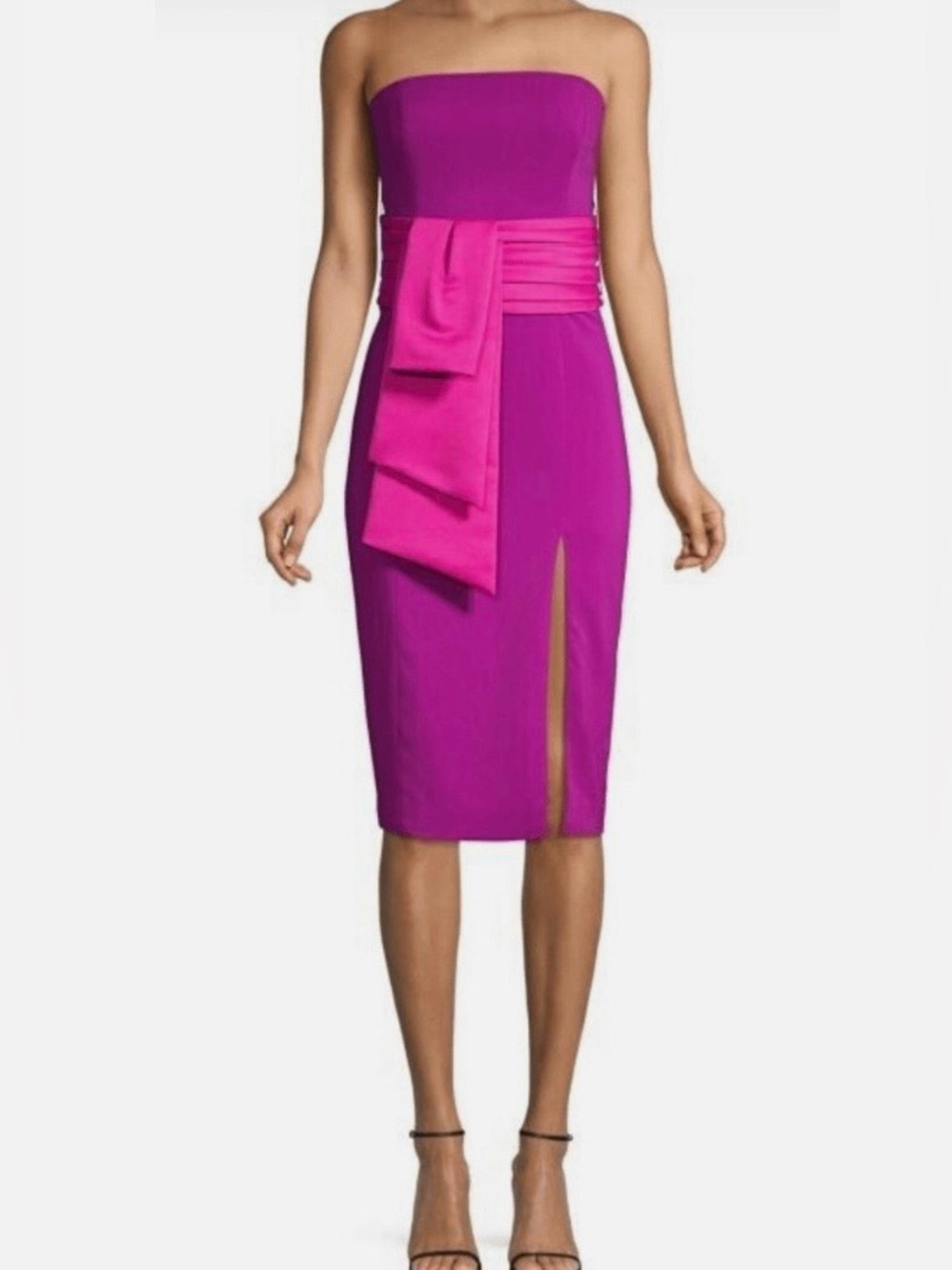 JAYGODFREY Strapless Fuchsia Sheath Dress with Draped Sash